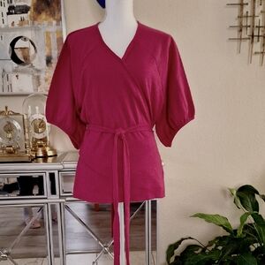 Banana Republic Pink Wrap Puff Sleeve Top XXL